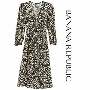 Banana Republic Leopard Print 3/4 Puffed Sleeve Midi Dress Size XS